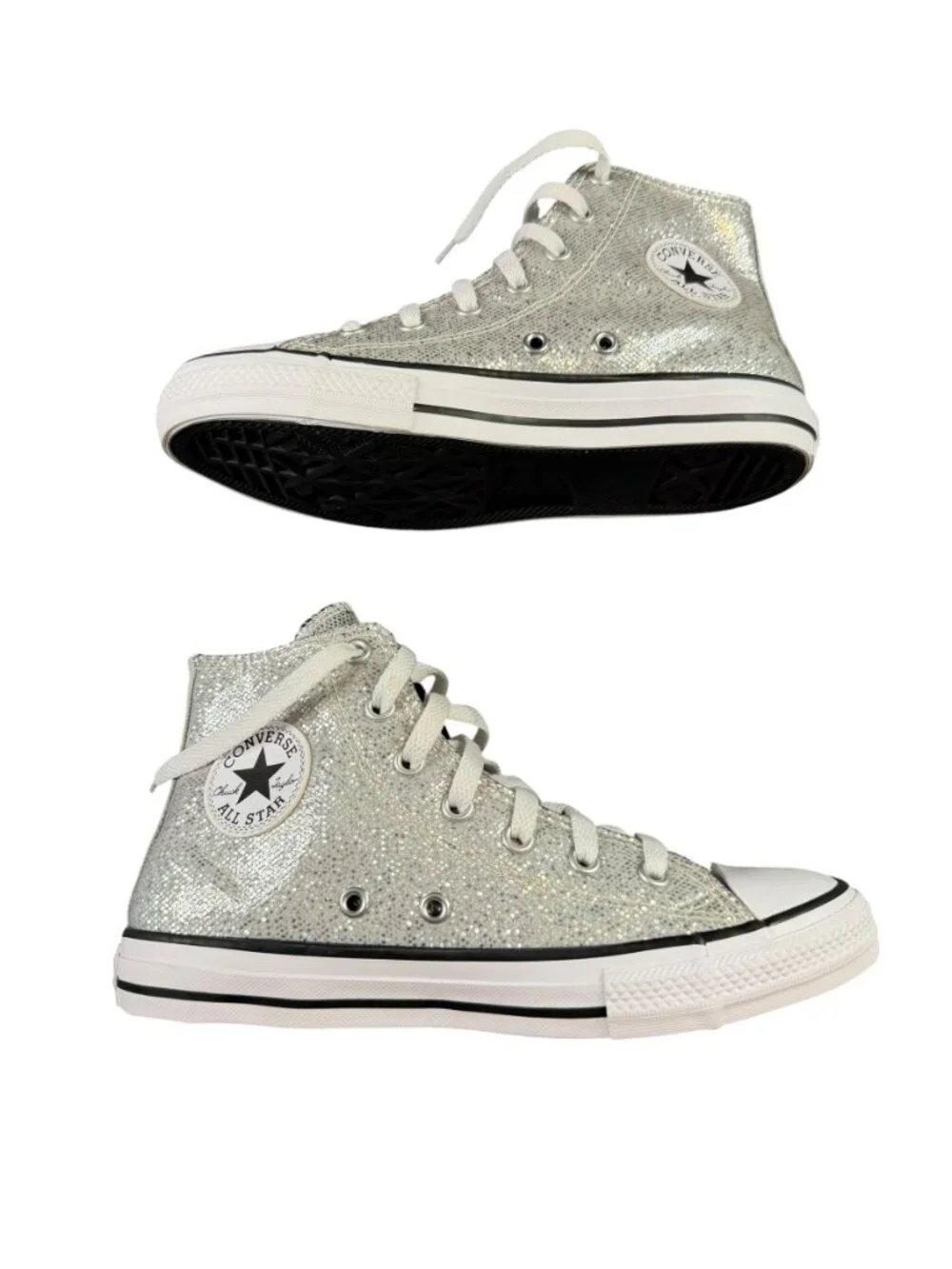 Converse Chuck Taylor All Star High Top Glitter Silver Youth Size 3